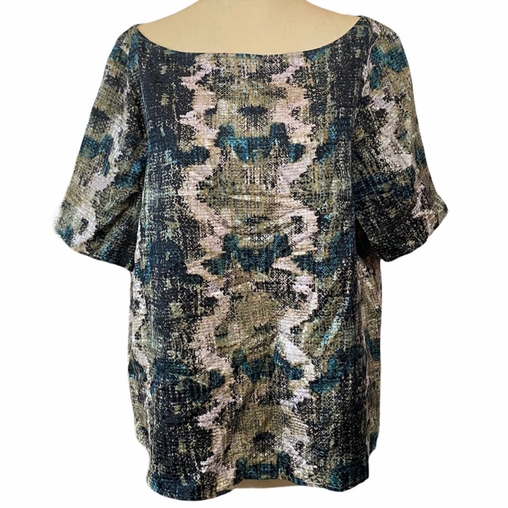Broadway & Broome Silk Blend Green Reptile Snake Print Blouse Top Size Large